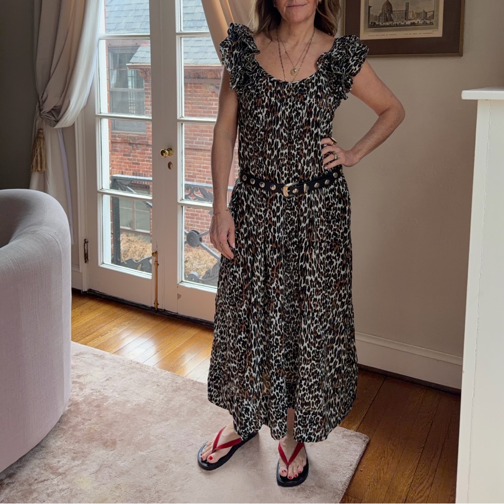 The Great brand Leopard Print Ruffle-Sleeve Women's Dress - Black/Brown - Picture 7 of 7